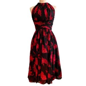 Vintage 50’s red & black floral halter top